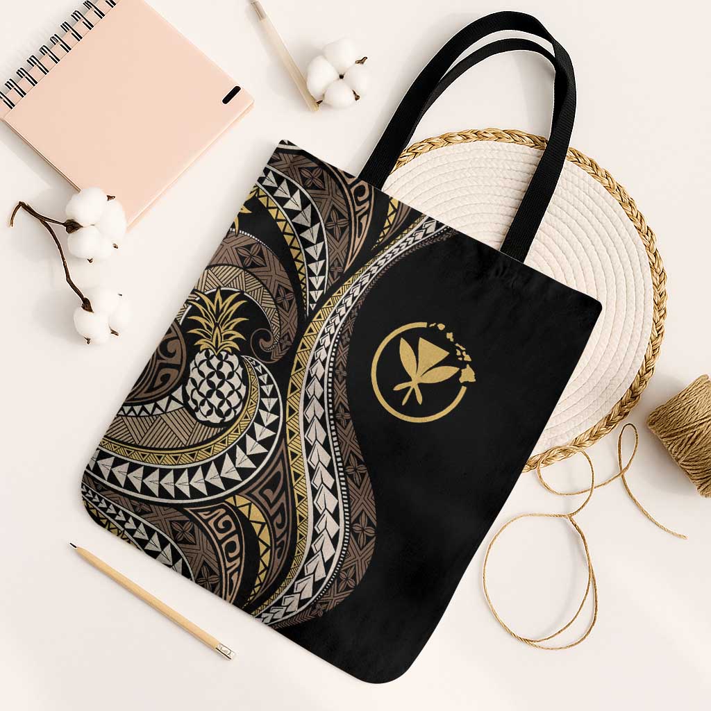 Hawaii Pineapple Brown Tribal Pattern Tote Bag LT01 Black Strap One Size Brown - Polynesian Pride