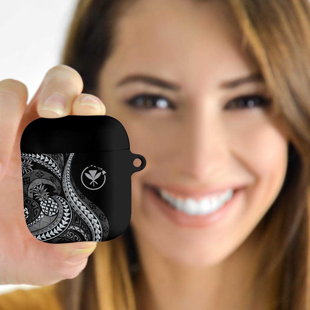 Hawaii Pineapple Gray Scale Tribal Pattern AirPods Case LT01 Black - Polynesian Pride