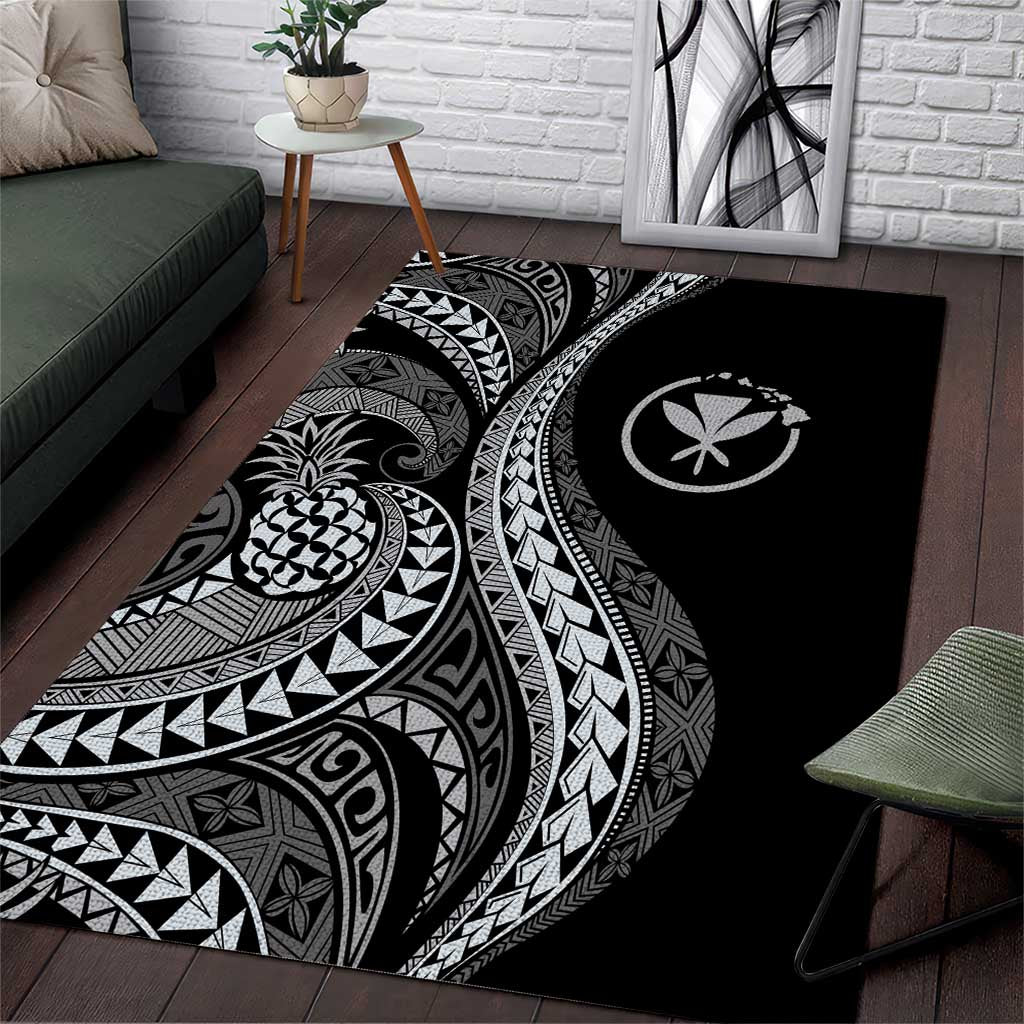 Hawaii Pineapple Gray Scale Tribal Pattern Area Rug LT01 Black - Polynesian Pride