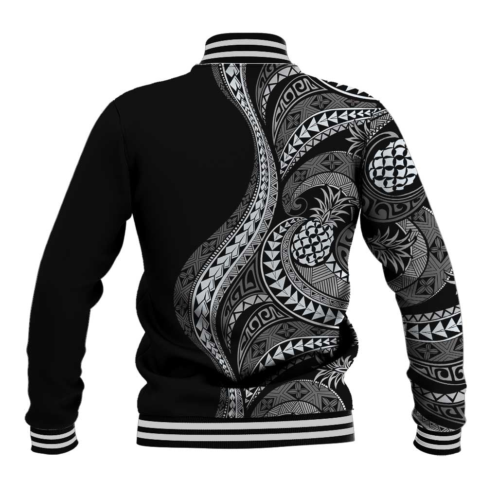 Hawaii Pineapple Gray Scale Tribal Pattern Baseball Jacket LT01 - Polynesian Pride