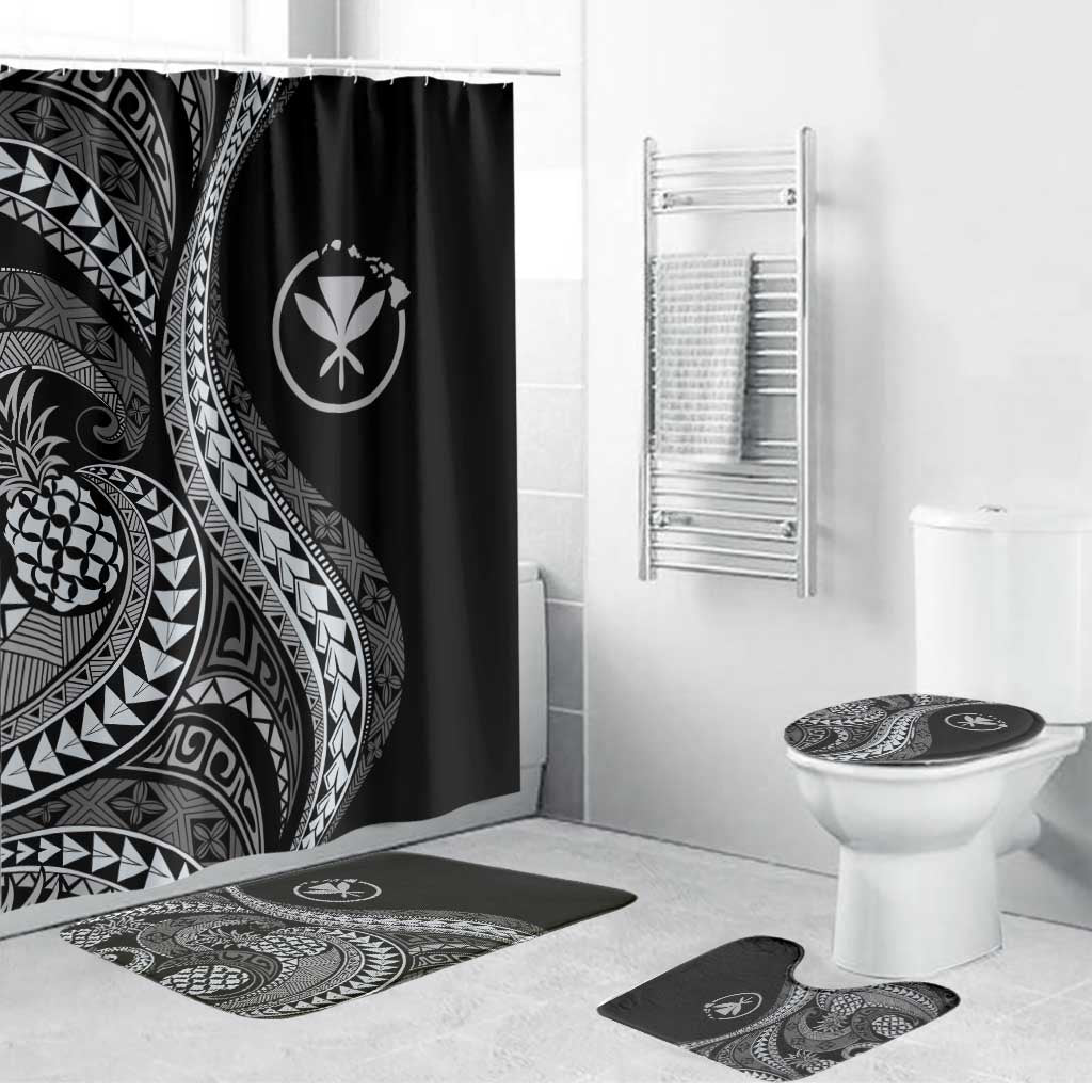 Hawaii Pineapple Gray Scale Tribal Pattern Bathroom Set LT01 Bathroom Set (4 pcs) Black - Polynesian Pride