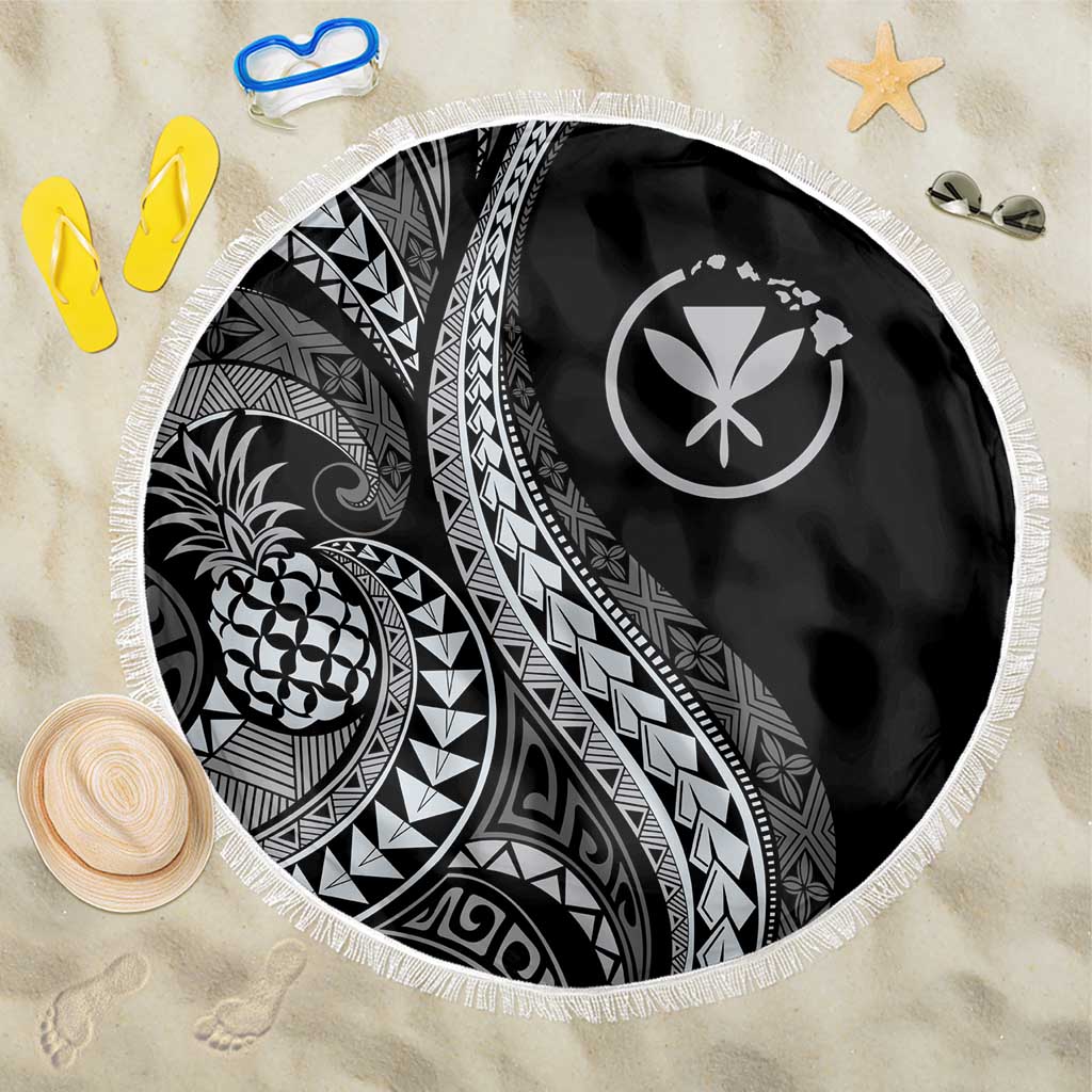 Hawaii Pineapple Gray Scale Tribal Pattern Beach Blanket LT01 One Size 150cm Black - Polynesian Pride