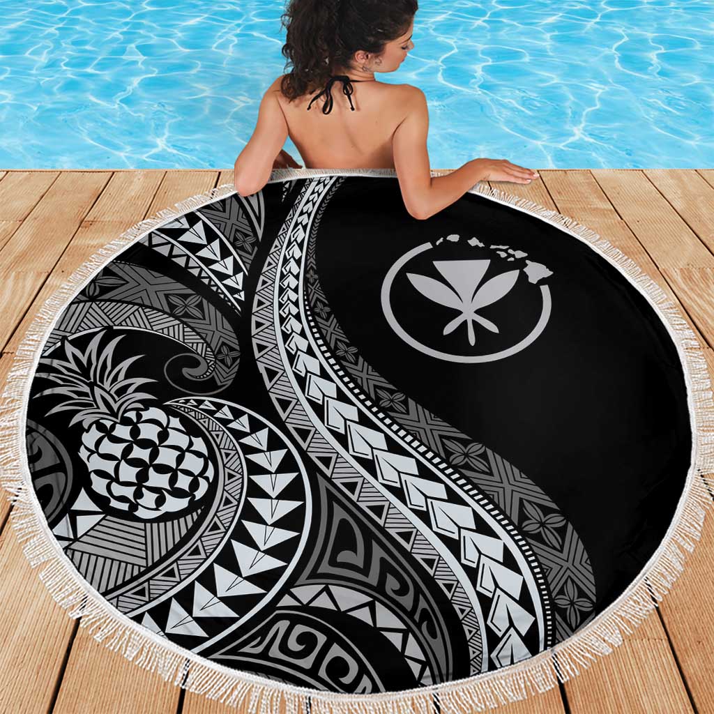 Hawaii Pineapple Gray Scale Tribal Pattern Beach Blanket LT01 - Polynesian Pride