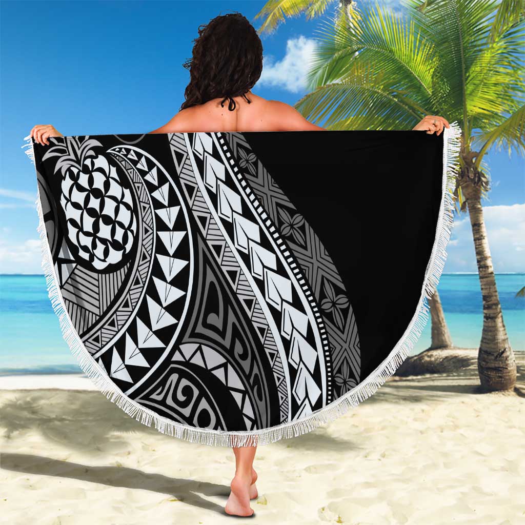 Hawaii Pineapple Gray Scale Tribal Pattern Beach Blanket LT01 - Polynesian Pride