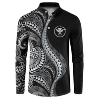 Hawaii Pineapple Gray Scale Tribal Pattern Button Sweatshirt LT01 Black - Polynesian Pride