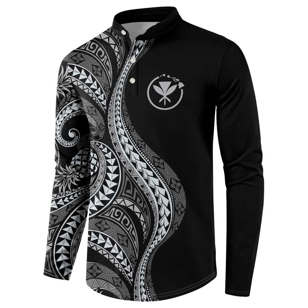 Hawaii Pineapple Gray Scale Tribal Pattern Button Sweatshirt LT01 - Polynesian Pride