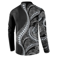 Hawaii Pineapple Gray Scale Tribal Pattern Button Sweatshirt LT01 - Polynesian Pride