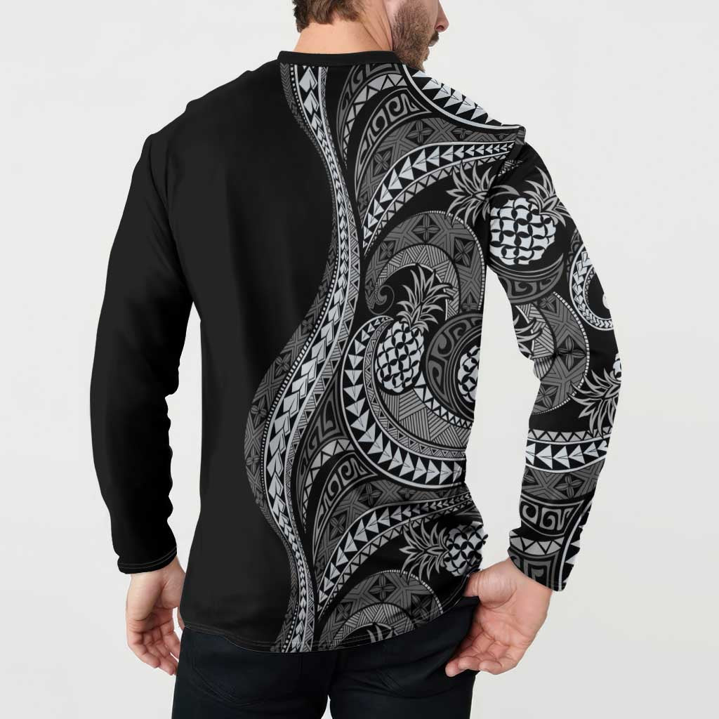 Hawaii Pineapple Gray Scale Tribal Pattern Button Sweatshirt LT01 - Polynesian Pride