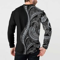 Hawaii Pineapple Gray Scale Tribal Pattern Button Sweatshirt LT01 - Polynesian Pride