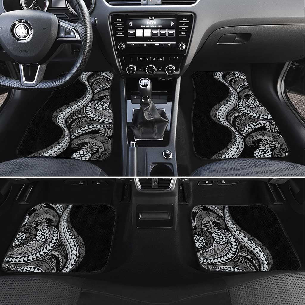 Hawaii Pineapple Gray Scale Tribal Pattern Car Mats LT01 Set 4pcs Black - Polynesian Pride
