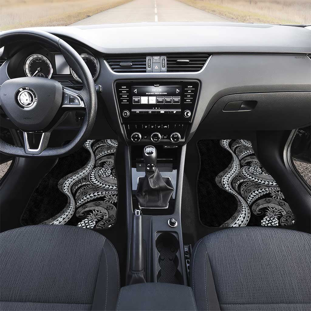 Hawaii Pineapple Gray Scale Tribal Pattern Car Mats LT01 Set 2pcs - Front Black - Polynesian Pride