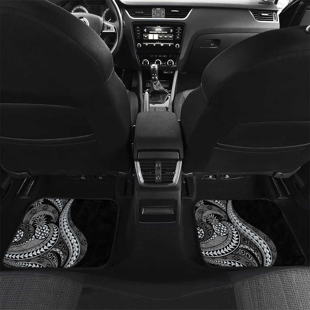 Hawaii Pineapple Gray Scale Tribal Pattern Car Mats LT01 Set 2pcs - Back Black - Polynesian Pride
