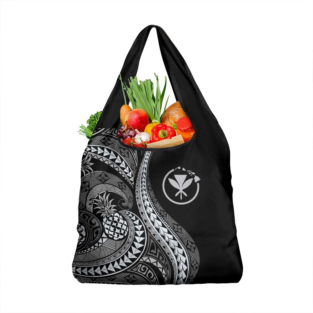 Hawaii Pineapple Gray Scale Tribal Pattern Grocery Bag LT01 1-pack One Size Black - Polynesian Pride