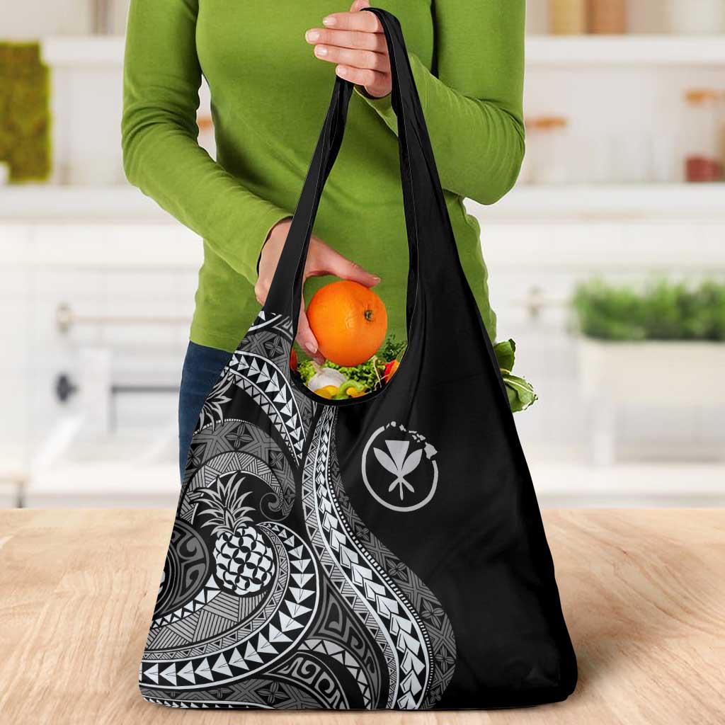 Hawaii Pineapple Gray Scale Tribal Pattern Grocery Bag LT01 - Polynesian Pride