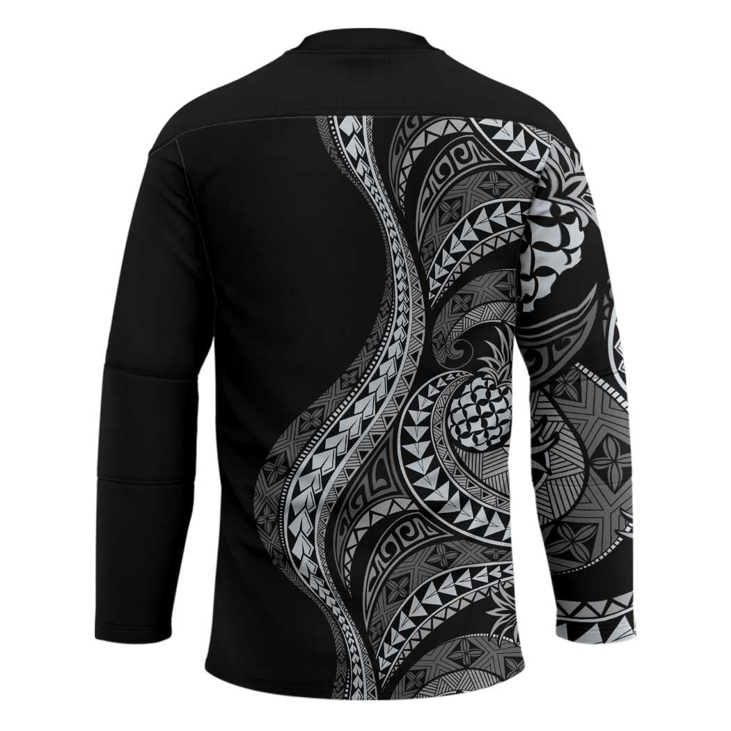 Hawaii Pineapple Gray Scale Tribal Pattern Hockey Jersey LT01 - Polynesian Pride