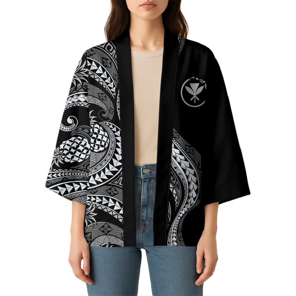 Hawaii Pineapple Gray Scale Tribal Pattern Kimono LT01 - Polynesian Pride