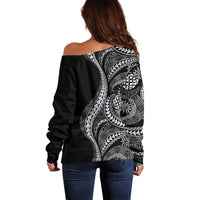 Hawaii Pineapple Gray Scale Tribal Pattern Off Shoulder Sweater LT01 - Polynesian Pride