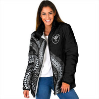 Hawaii Pineapple Gray Scale Tribal Pattern Padded Jacket LT01 Women Black - Polynesian Pride