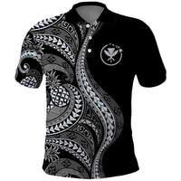 Hawaii Pineapple Gray Scale Tribal Pattern Polo Shirt LT01 Black - Polynesian Pride