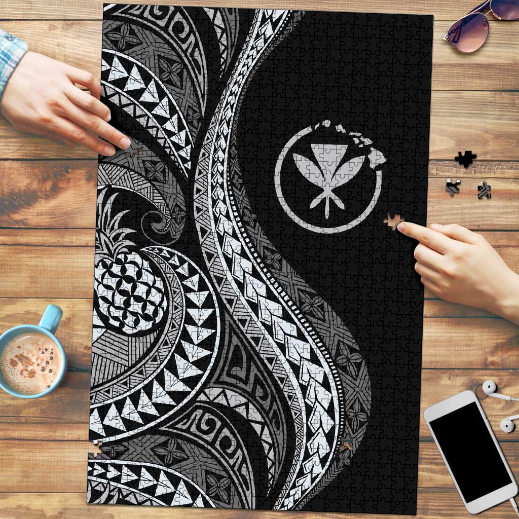 Hawaii Pineapple Gray Scale Tribal Pattern Puzzle LT01 Black - Polynesian Pride