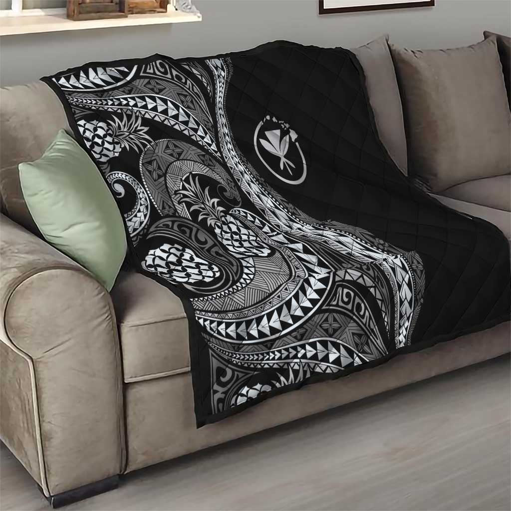 Hawaii Pineapple Gray Scale Tribal Pattern Quilt LT01 - Polynesian Pride