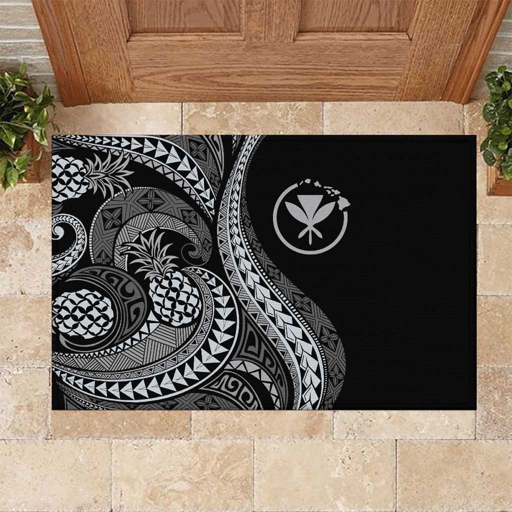 Hawaii Pineapple Gray Scale Tribal Pattern Rubber Doormat LT01 Black - Polynesian Pride