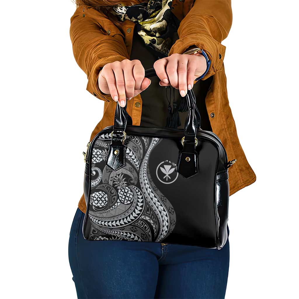 Hawaii Pineapple Gray Scale Tribal Pattern Shoulder Handbag LT01 One Size Black - Polynesian Pride