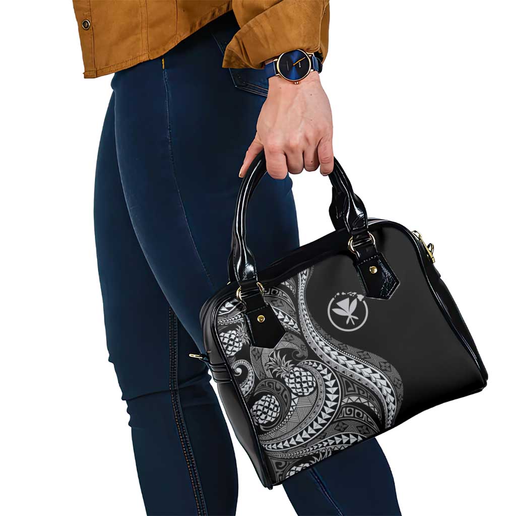 Hawaii Pineapple Gray Scale Tribal Pattern Shoulder Handbag LT01 - Polynesian Pride