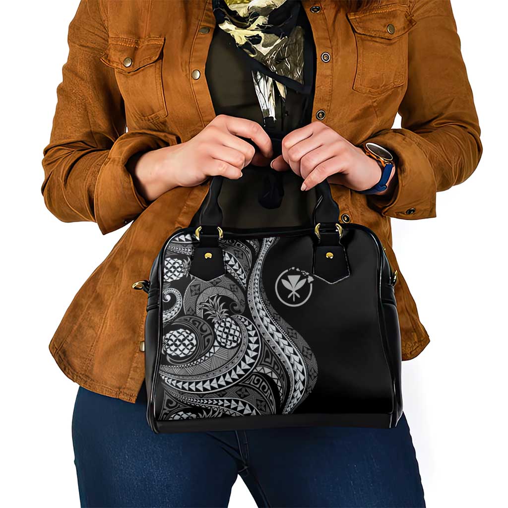 Hawaii Pineapple Gray Scale Tribal Pattern Shoulder Handbag LT01 - Polynesian Pride