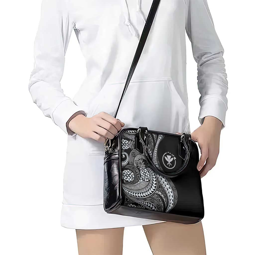 Hawaii Pineapple Gray Scale Tribal Pattern Shoulder Handbag LT01 - Polynesian Pride