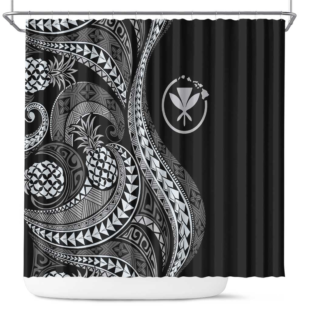 Hawaii Pineapple Gray Scale Tribal Pattern Shower Curtain LT01 Black - Polynesian Pride