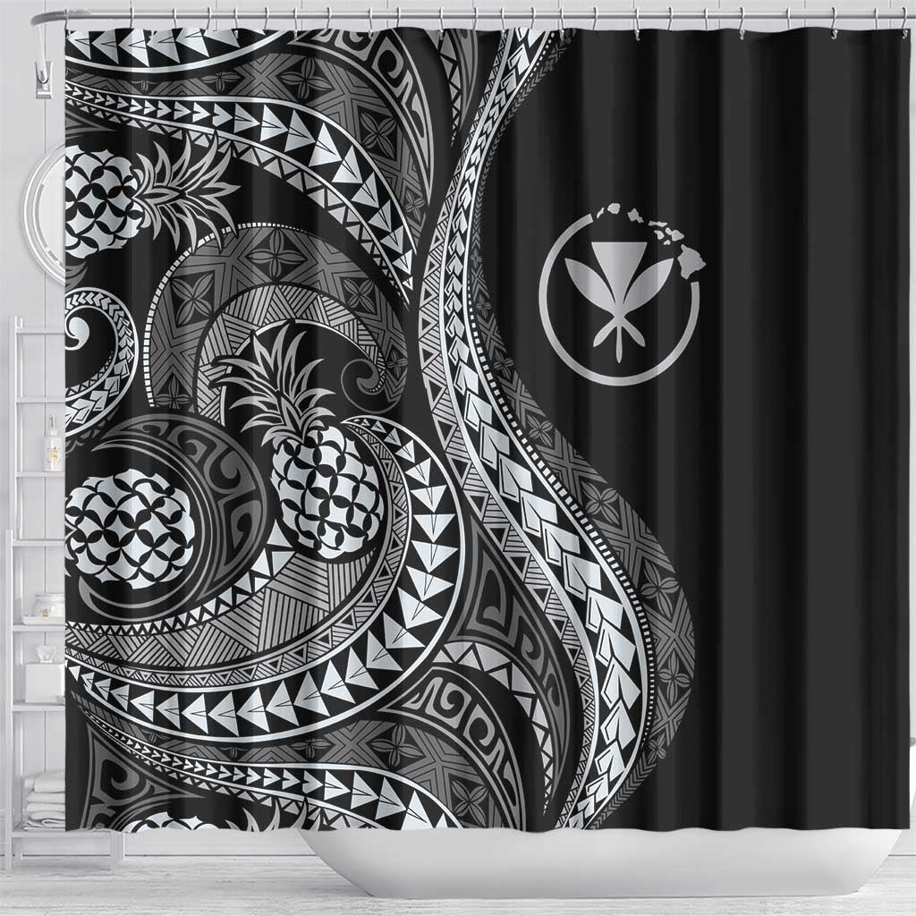 Hawaii Pineapple Gray Scale Tribal Pattern Shower Curtain LT01 - Polynesian Pride
