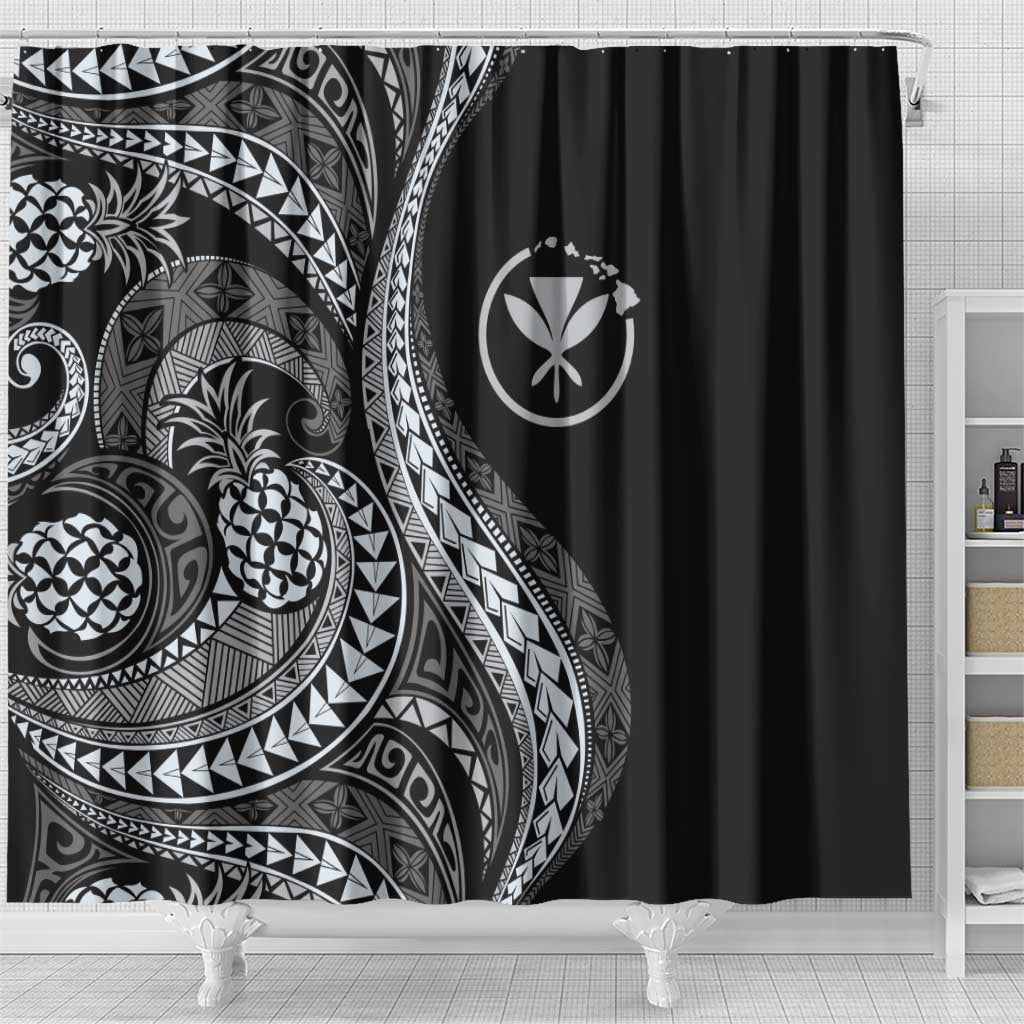 Hawaii Pineapple Gray Scale Tribal Pattern Shower Curtain LT01 - Polynesian Pride