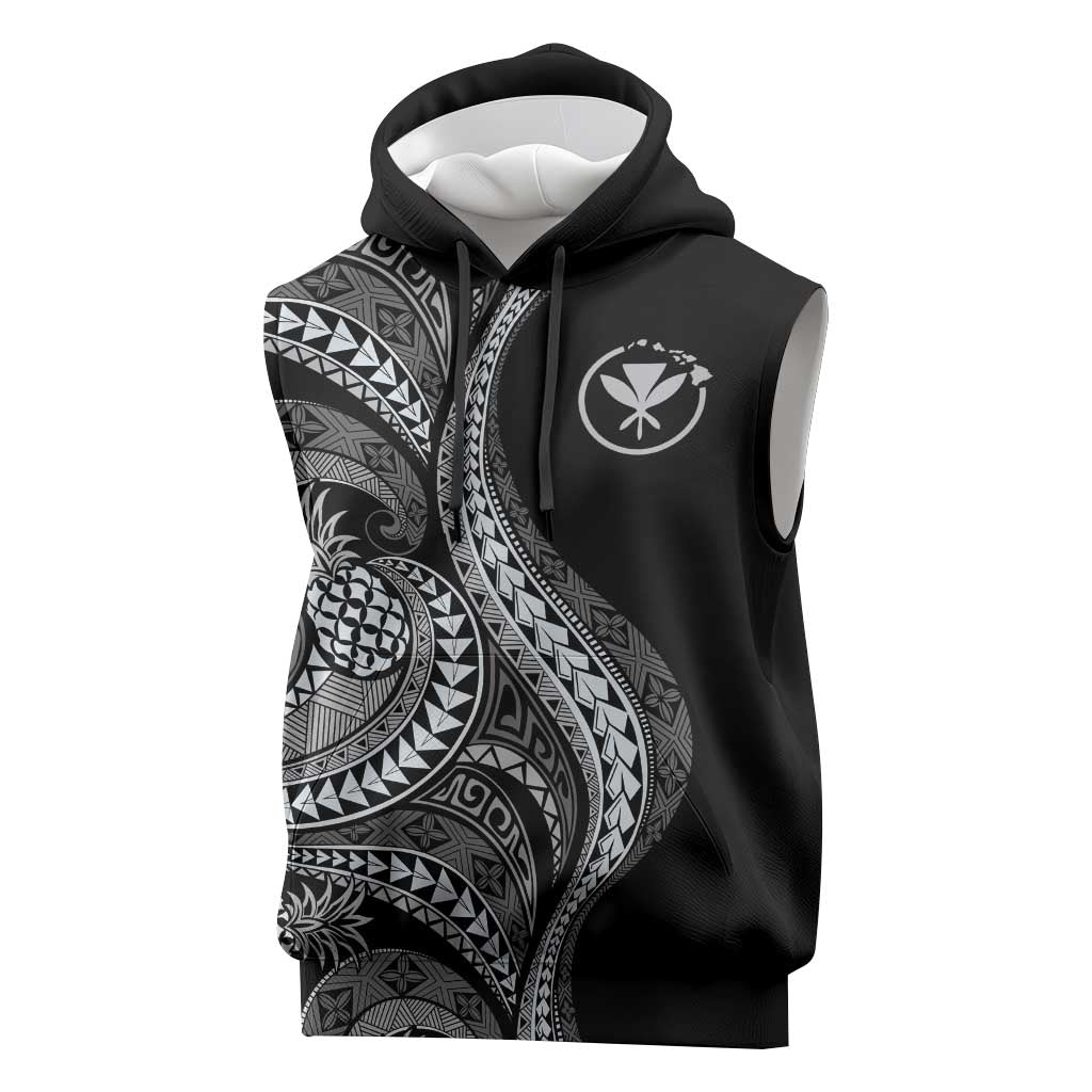 Hawaii Pineapple Gray Scale Tribal Pattern Sleeveless Hoodie