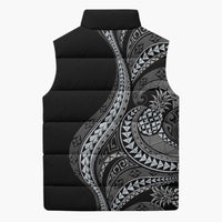 Hawaii Pineapple Gray Scale Tribal Pattern Sleeveless Puffer Jacket LT01 - Polynesian Pride