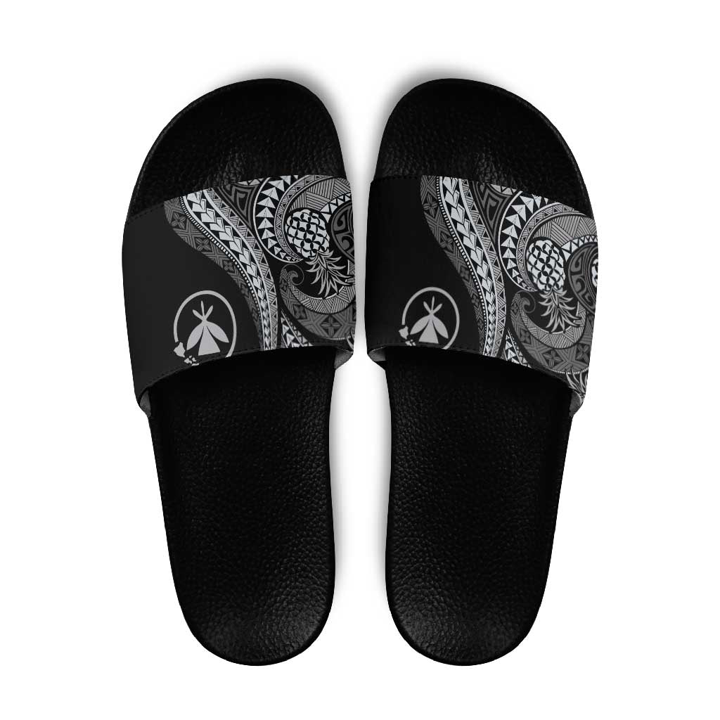 Hawaii Pineapple Gray Scale Tribal Pattern Slide Sandals LT01 Black - Polynesian Pride