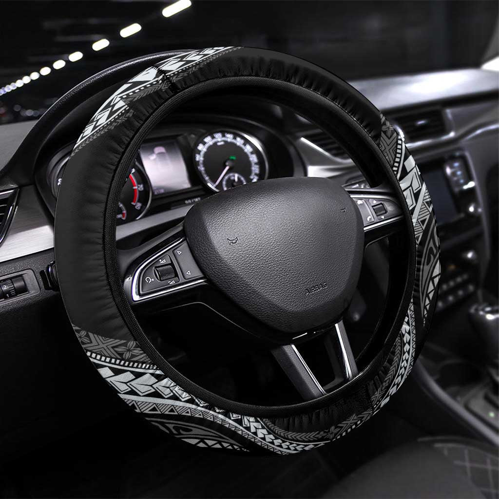 Hawaii Pineapple Gray Scale Tribal Pattern Steering Wheel Cover LT01 Universal Fit Black - Polynesian Pride
