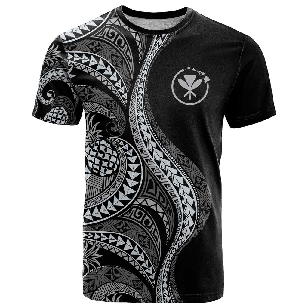 Hawaii Pineapple Gray Scale Tribal Pattern T Shirt LT01 Black - Polynesian Pride