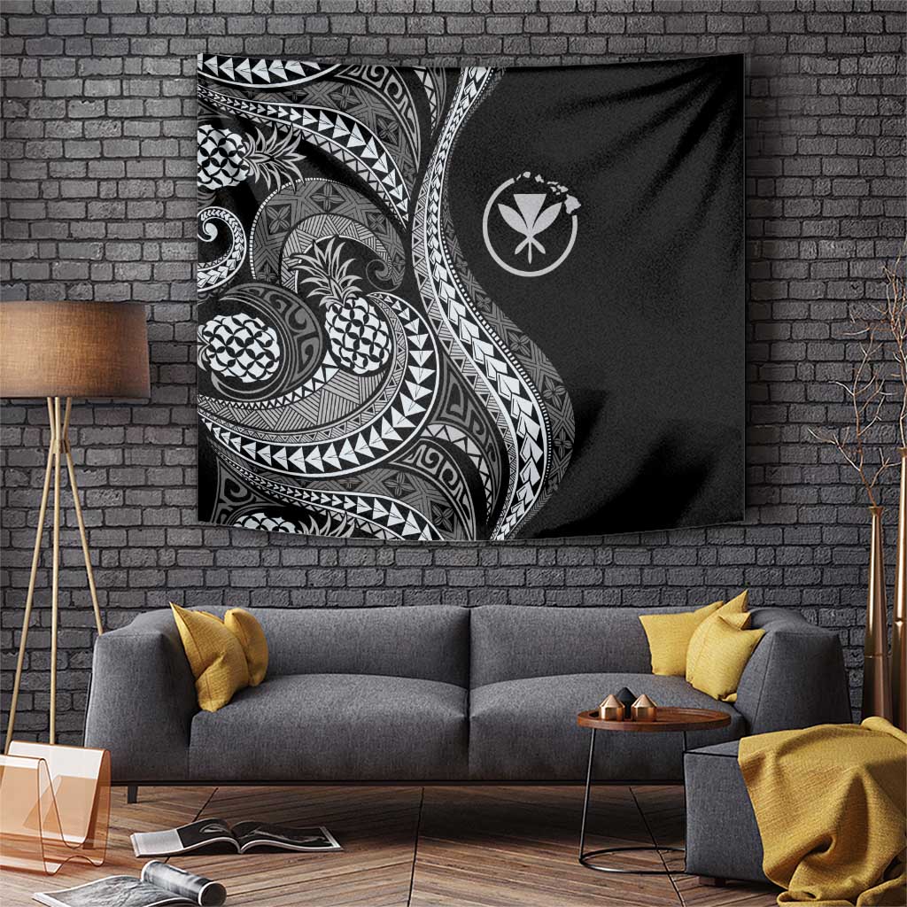 Hawaii Pineapple Gray Scale Tribal Pattern Tapestry LT01 Black - Polynesian Pride