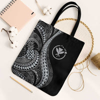 Hawaii Pineapple Gray Scale Tribal Pattern Tote Bag LT01 Black Strap One Size Black - Polynesian Pride