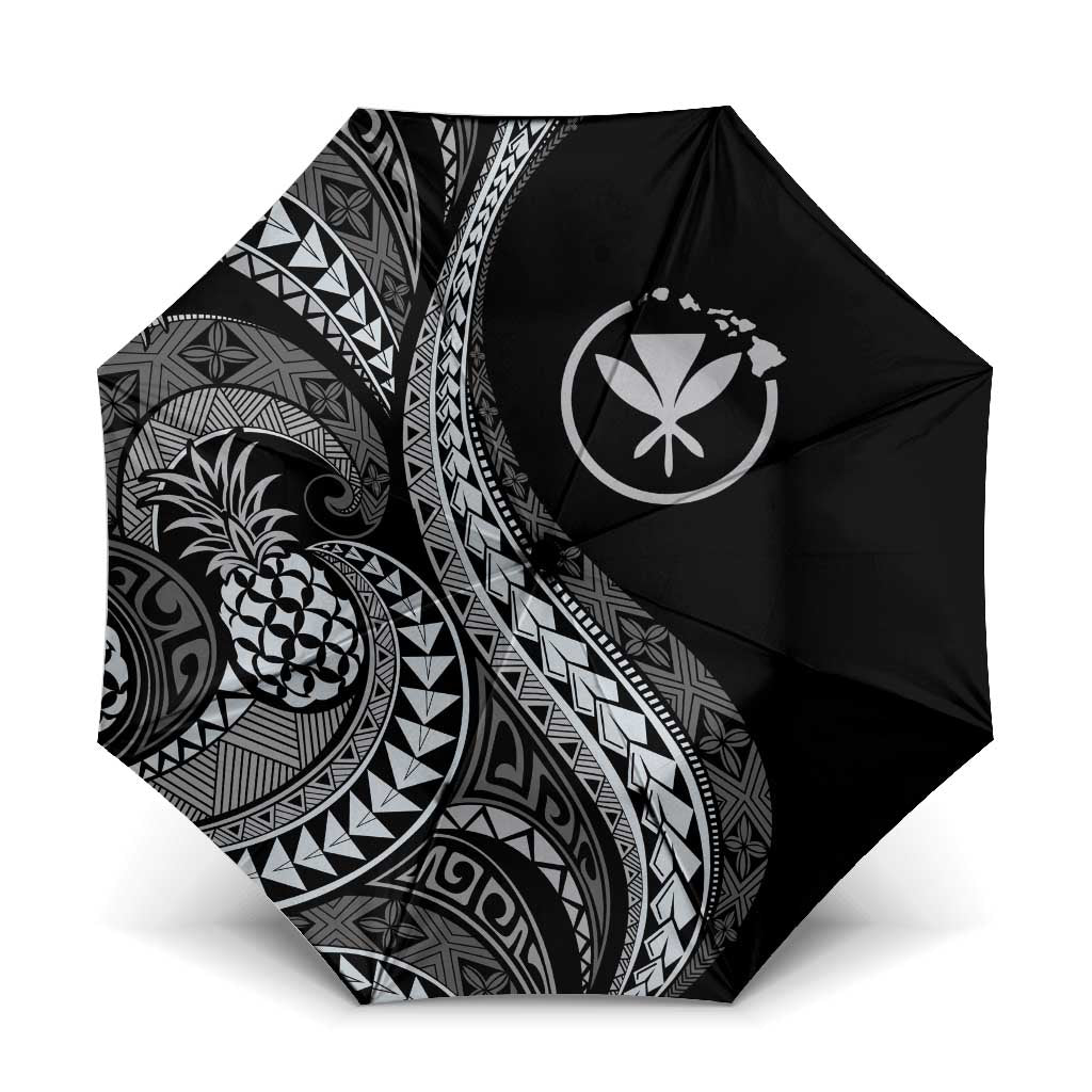 Hawaii Pineapple Gray Scale Tribal Pattern Umbrella LT01 One Size Folded 11.42 inch Opened Diameter 37.4 inch Black - Polynesian Pride