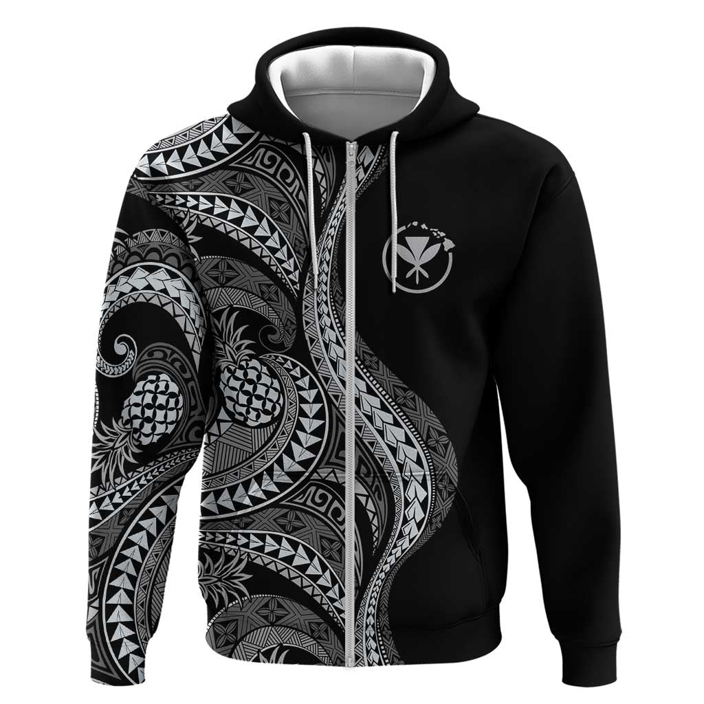 Hawaii Pineapple Gray Scale Tribal Pattern Zip Hoodie LT01 Zip Hoodie Black - Polynesian Pride