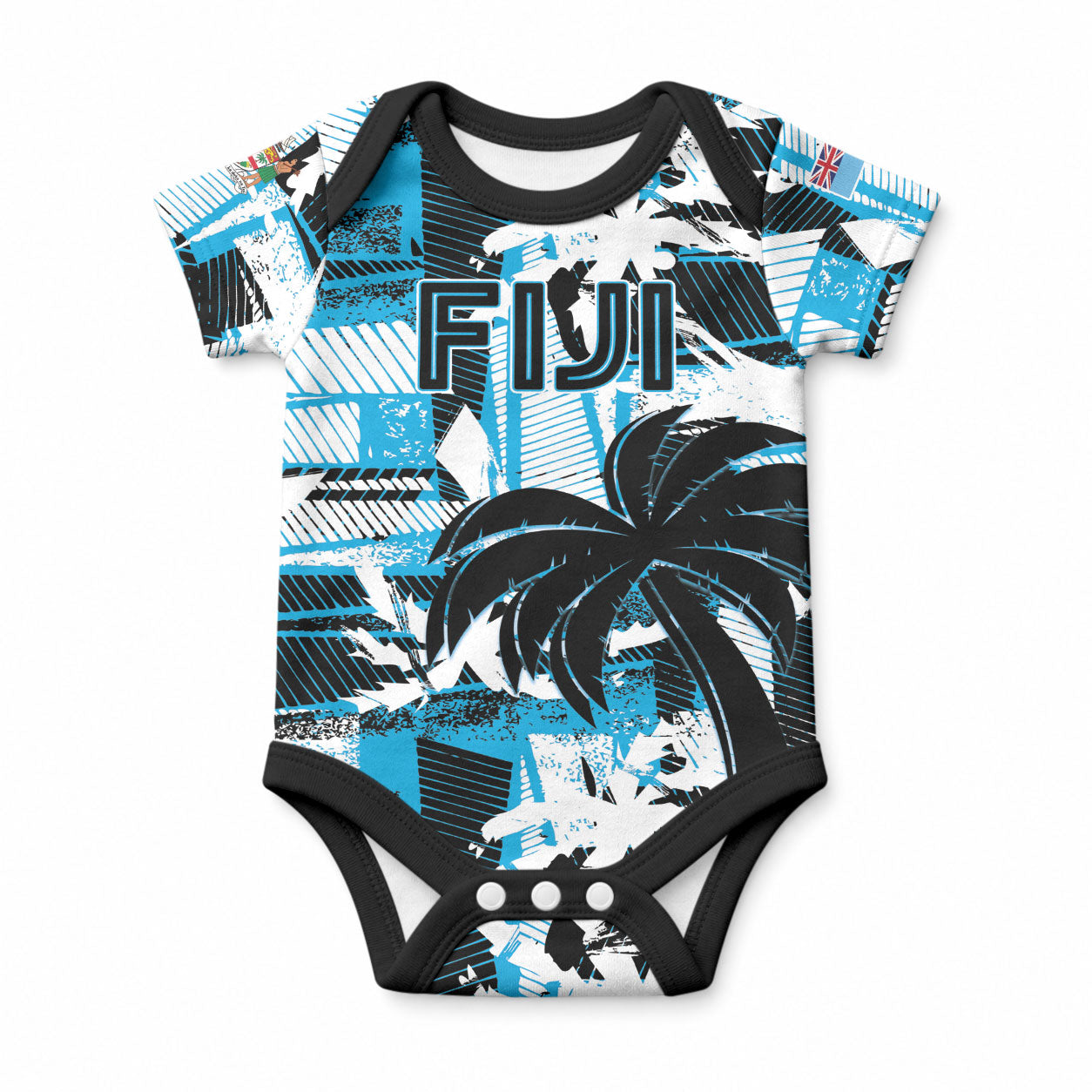 Custom Fijian Rugby Baby Onesie Grunge Palm Stylized LT01 Blue - Polynesian Pride