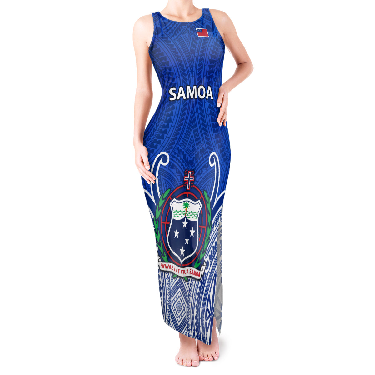 Samoa Rugby Tank Maxi Dress Manu Samoa Go 2023 World Cup LT01 Women Blue - Polynesian Pride