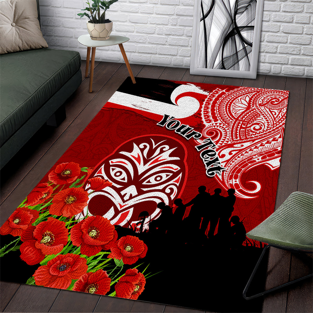 New Zealand ANZAC Waitangi Day Area Rug Lest We Forget Soldier Tiki Maori Style LT03 Red - Polynesian Pride