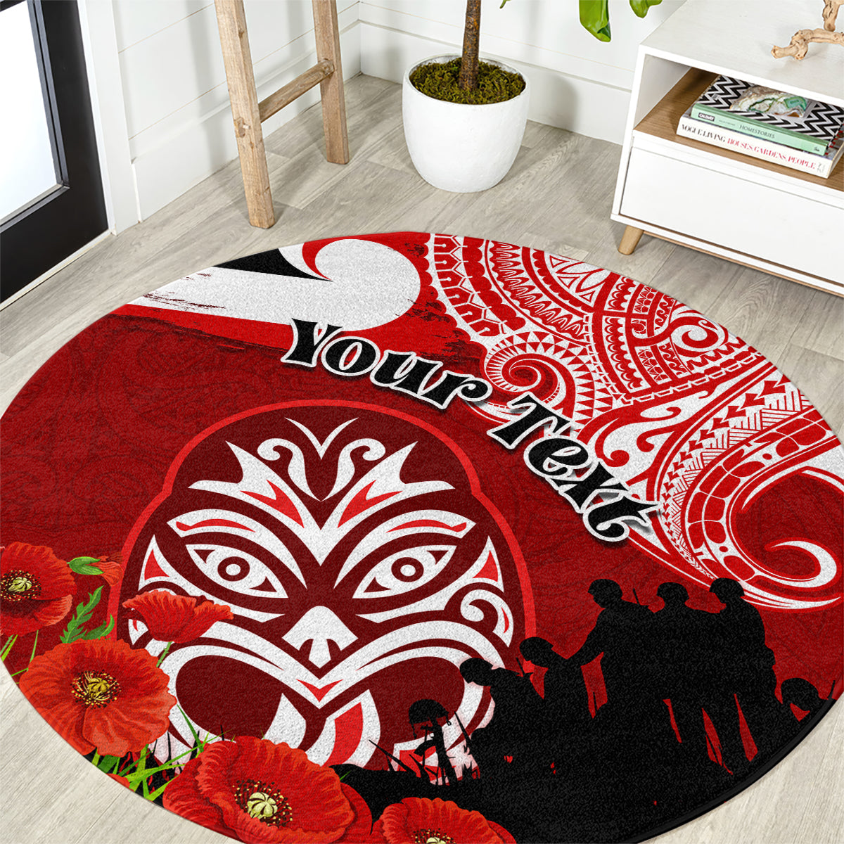 New Zealand ANZAC Waitangi Day Round Carpet Lest We Forget Soldier Tiki Maori Style LT03 Red - Polynesian Pride