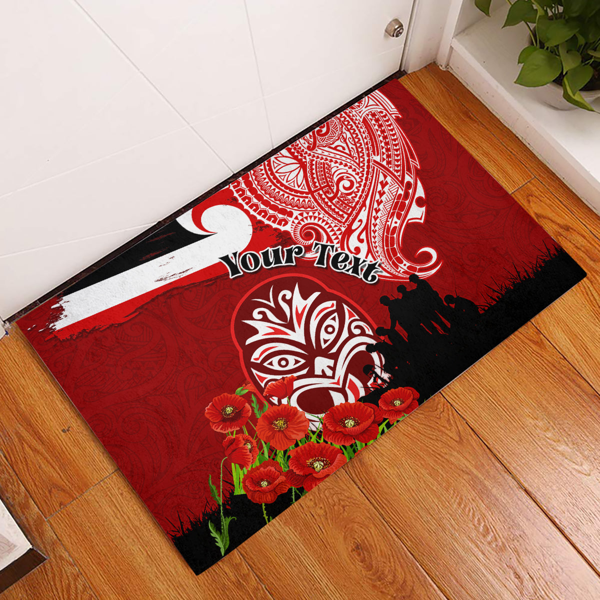 New Zealand ANZAC Waitangi Day Rubber Doormat Lest We Forget Soldier Tiki Maori Style LT03 Red - Polynesian Pride