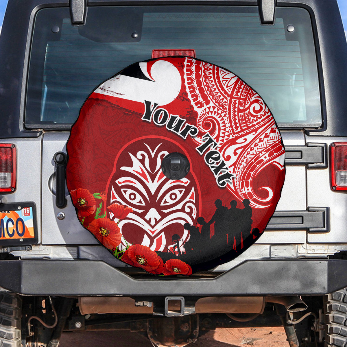 New Zealand ANZAC Waitangi Day Spare Tire Cover Lest We Forget Soldier Tiki Maori Style LT03 Red - Polynesian Pride