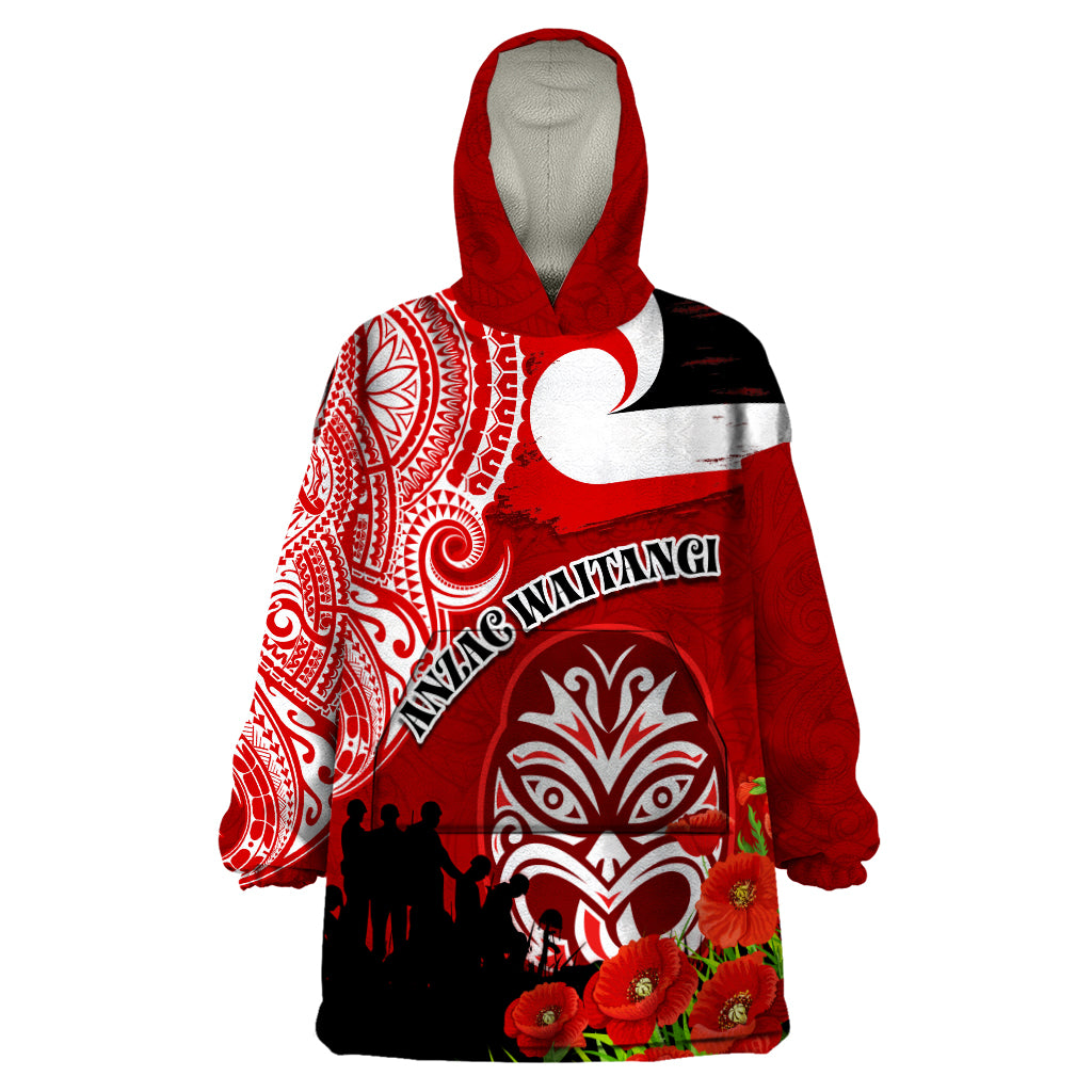 New Zealand ANZAC Waitangi Day Wearable Blanket Hoodie Lest We Forget Soldier Tiki Maori Style LT03 One Size Red - Polynesian Pride