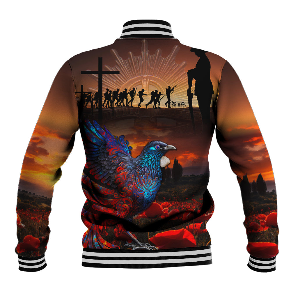 New Zealand Tui Bird Soldier ANZAC Baseball Jacket Lest We Forget LT03 - Polynesian Pride